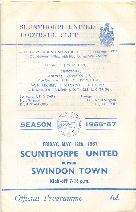 <b>Friday, May 12, 1967</b><br />vs. Scunthorpe United (Away)